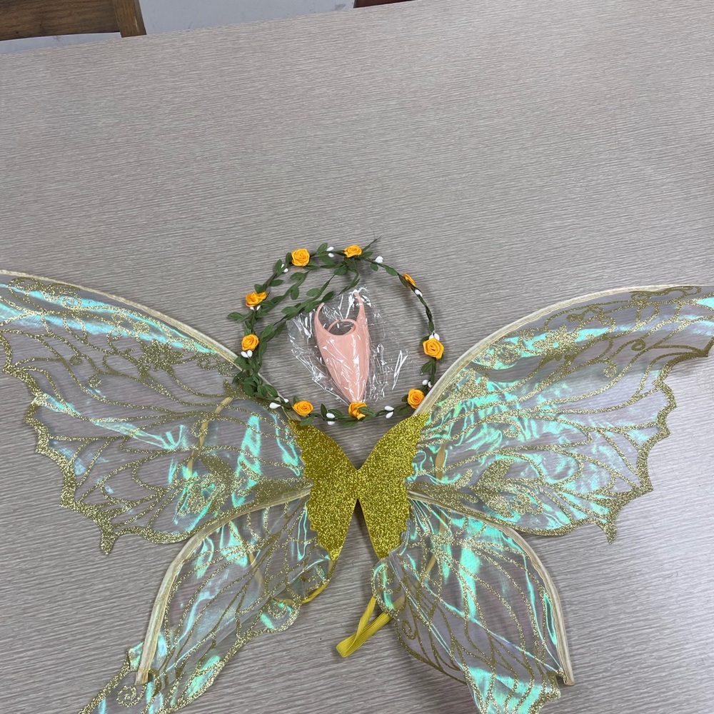 Gold and Green Fairy Wings with Floral Crown